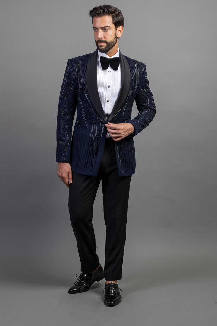 Blue Tuxedo With Embroidery