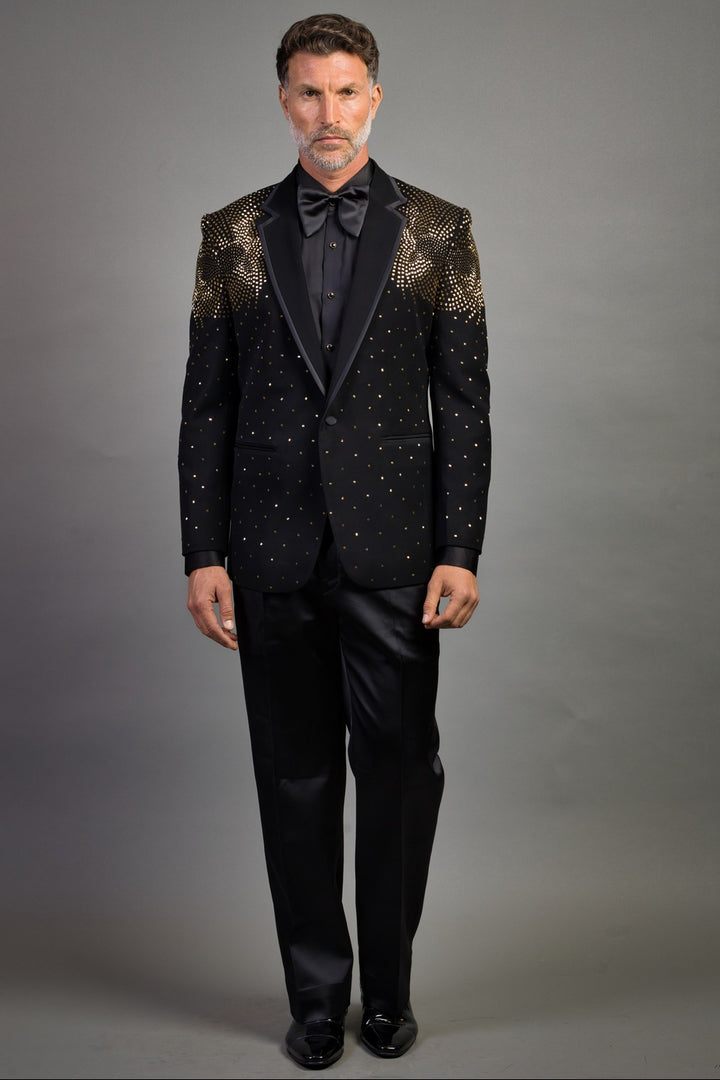 Heavy Crepe Tuxedo With Gold Embroidery