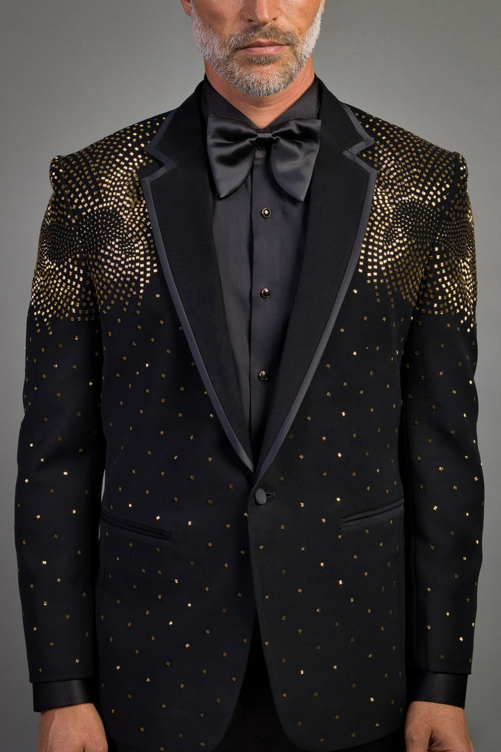 Heavy Crepe Tuxedo With Gold Embroidery