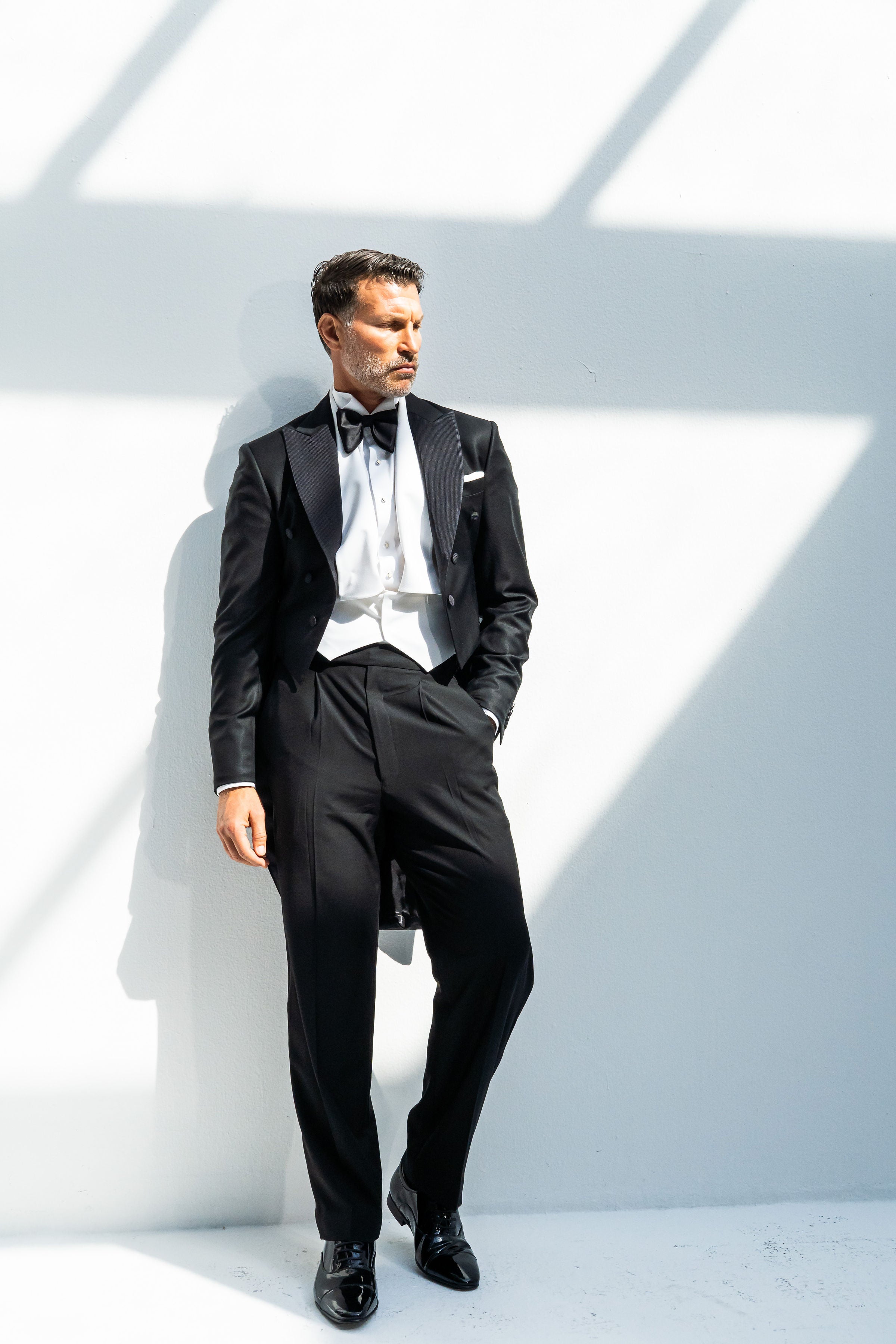 Black wool tailcoat for formal evening wear