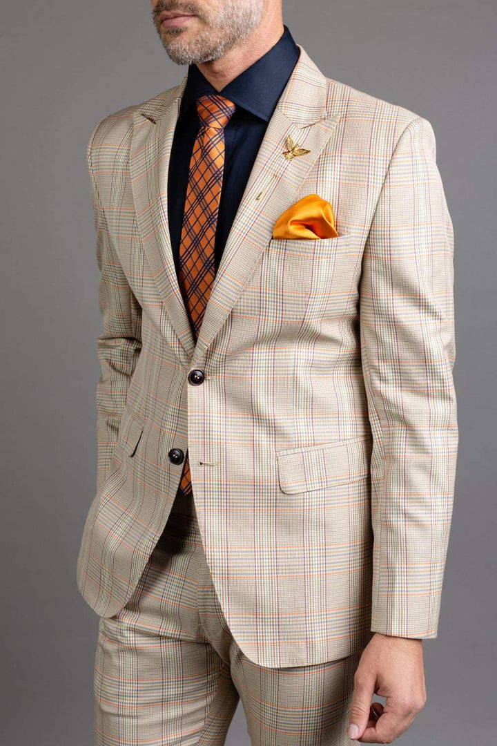 Beige Multi Coloured Check Suit