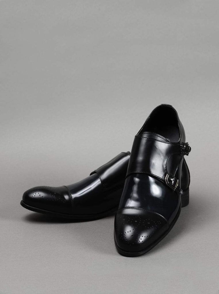 Black And Blue Double Monk Shoes