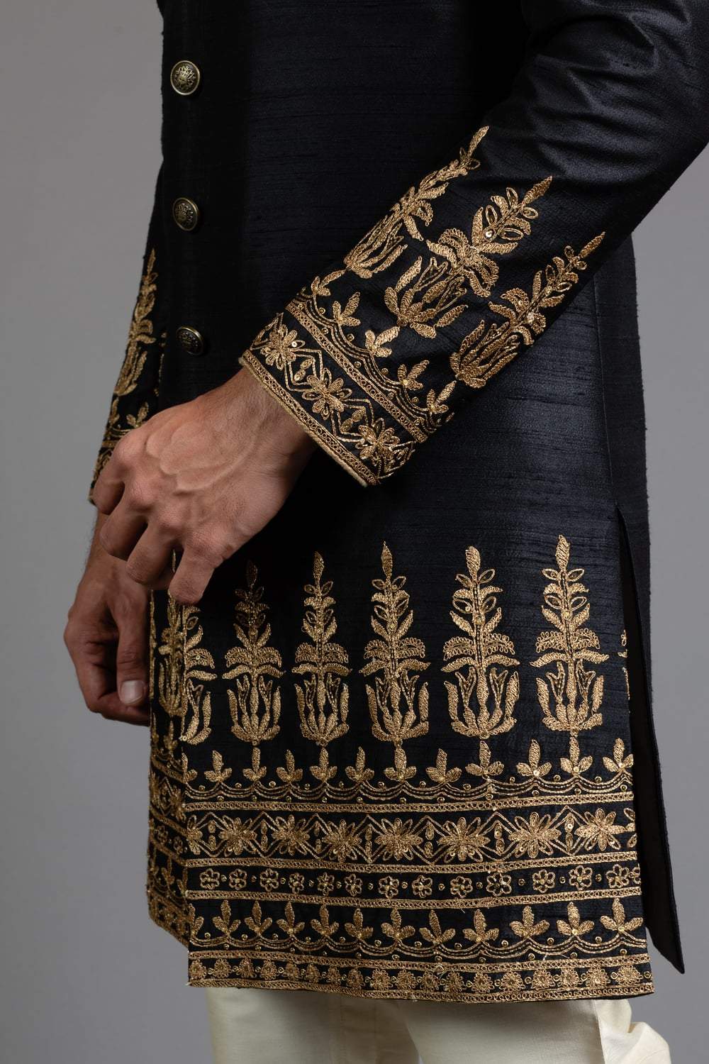 Black Embroidered Indowestern