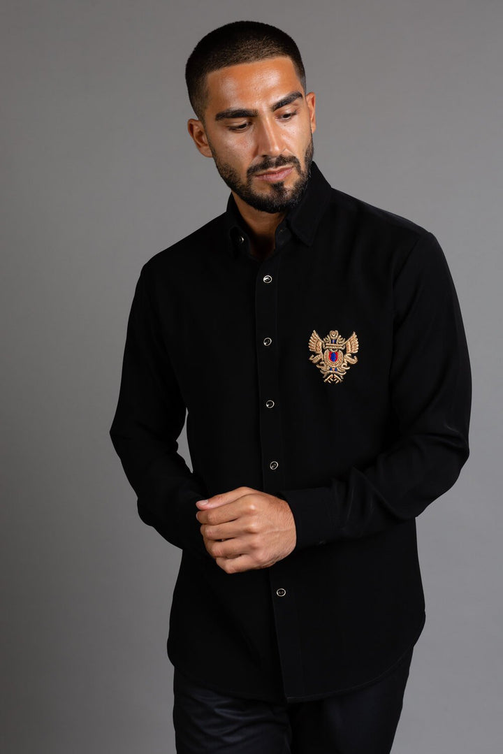 Black Heavy Crepe Embroidered Shirt