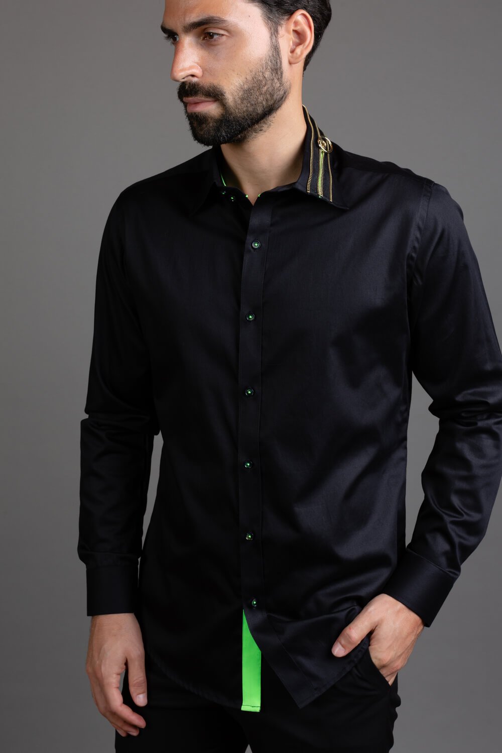 Black High Collar Shirt