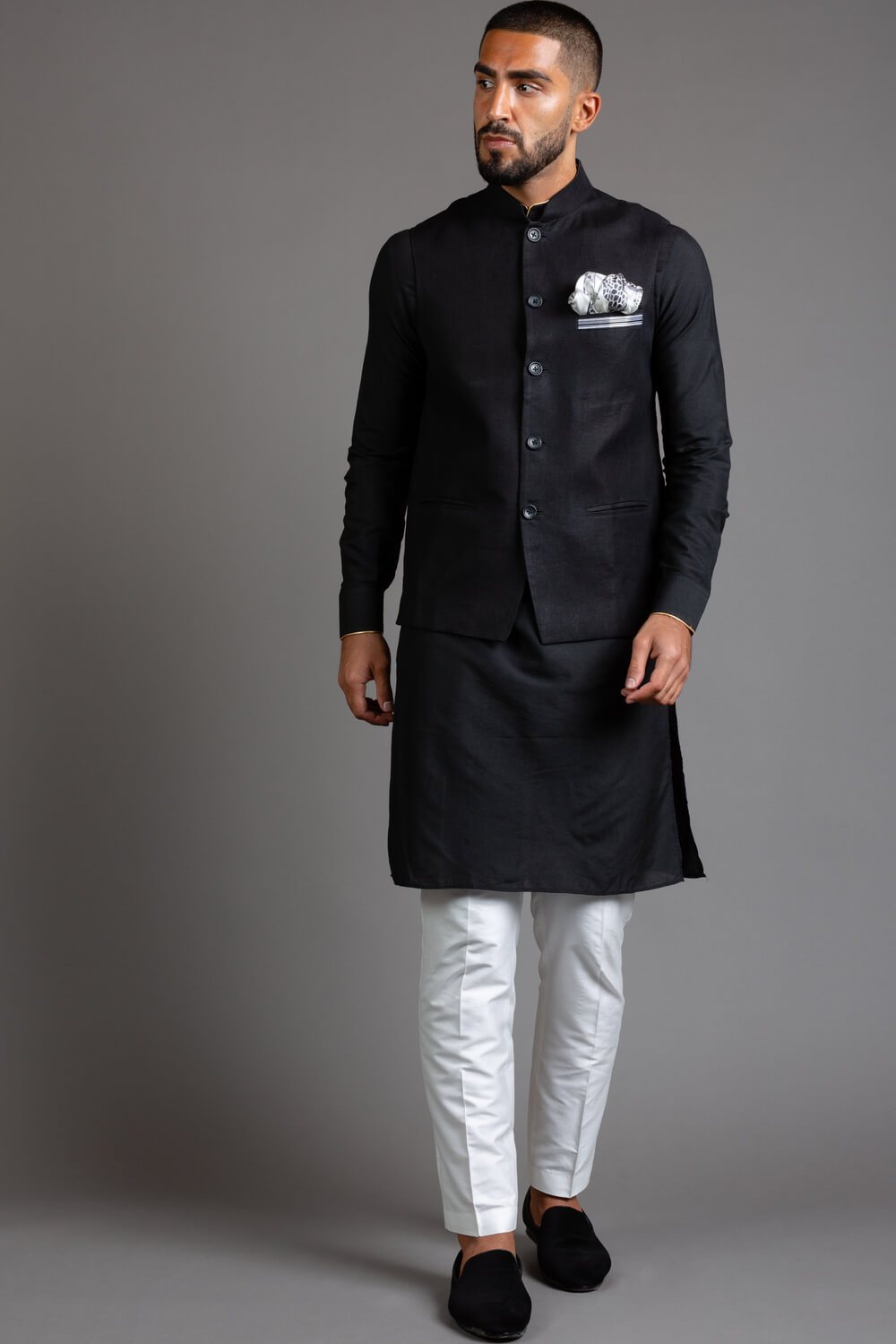 Black Linen Nehru Jacket