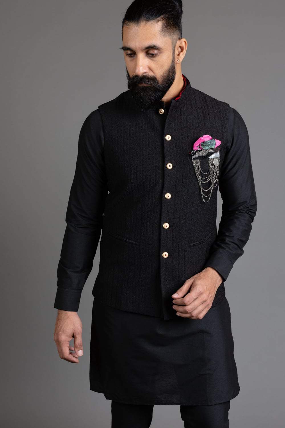 Black Textured Nehru Jacket
