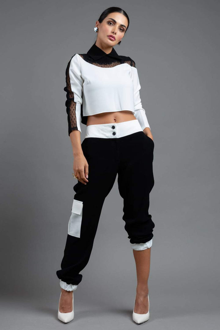 Black & White Collared Crop Top
