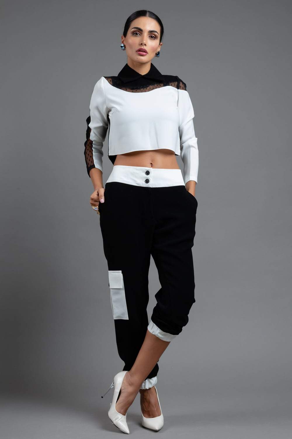 Black & White Collared Crop Top