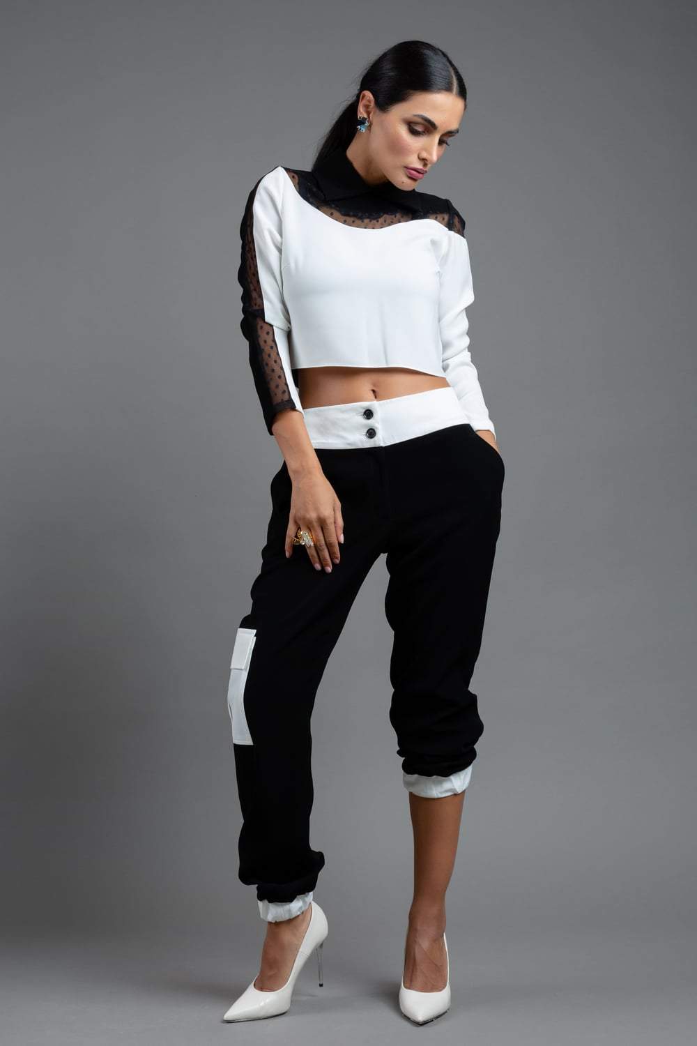 Black & White Collared Crop Top