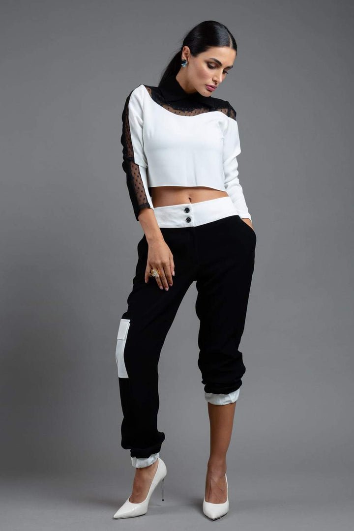 Black & White Collared Crop Top