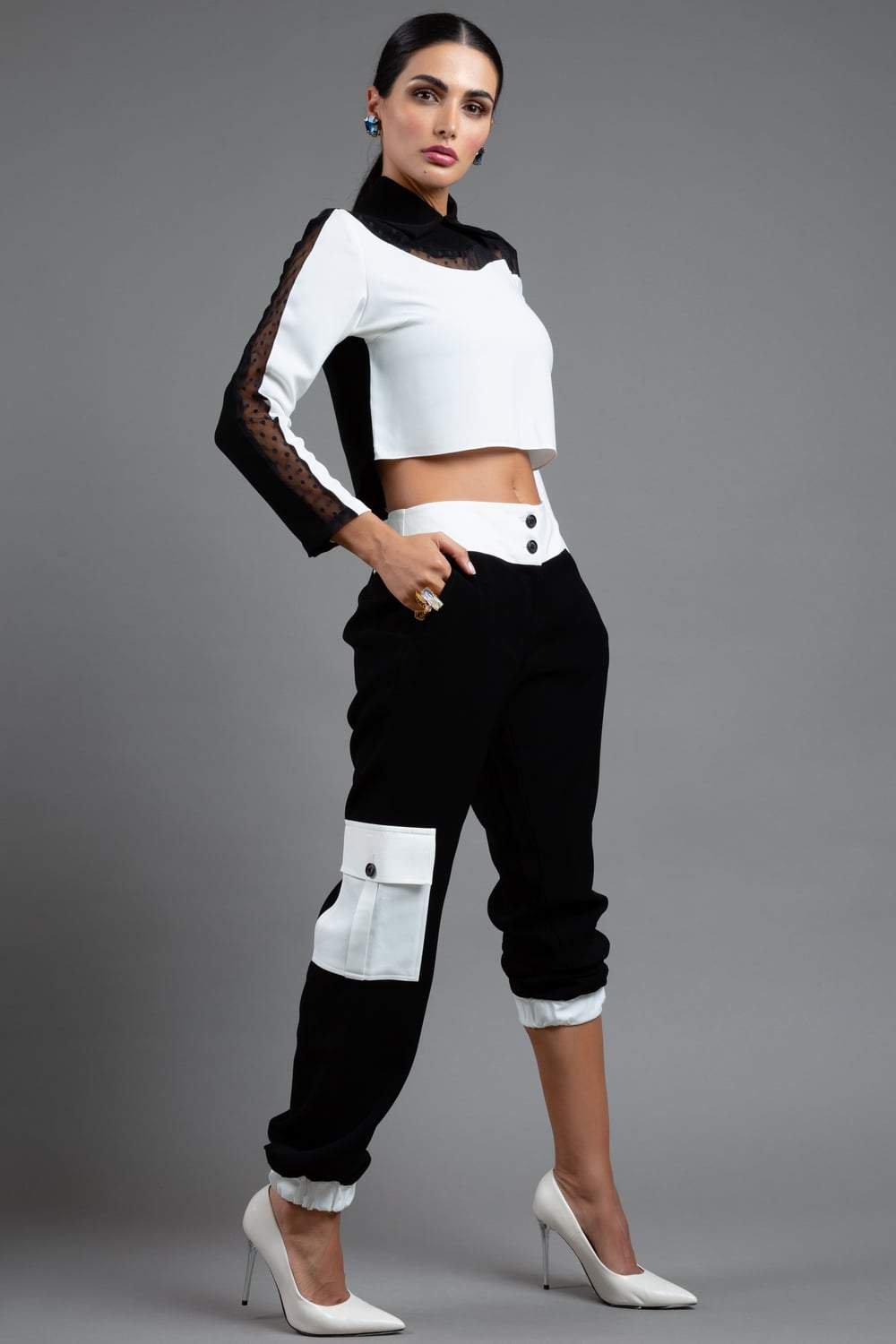 Black & White Collared Crop Top