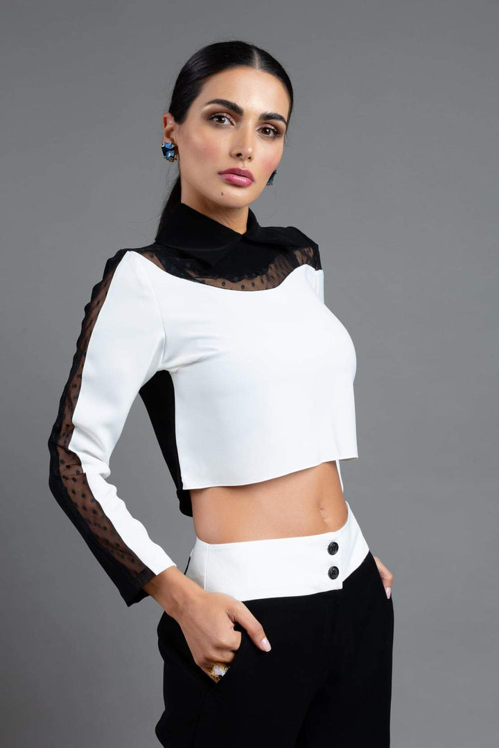 Black & White Collared Crop Top