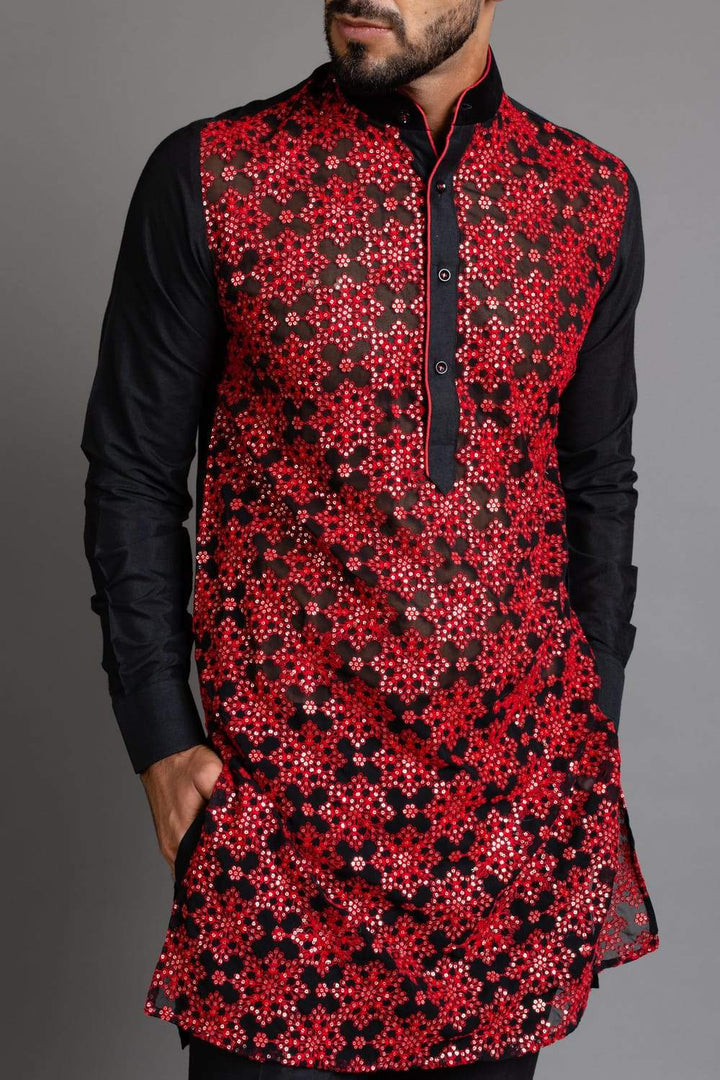 Black and Red Kurta with Sequence Work