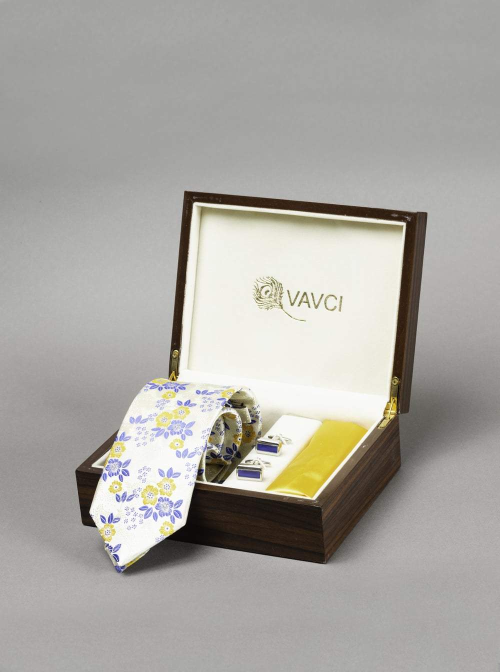 Blue And Mustard Printed Tie Box
