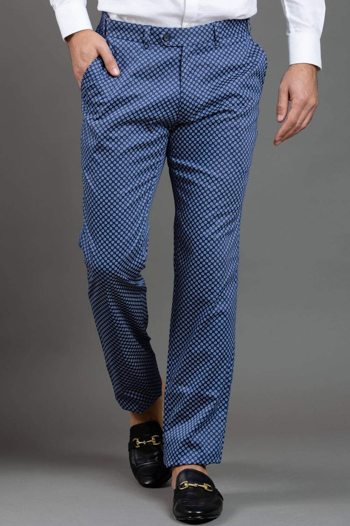 Blue And White Printed  Trouser
