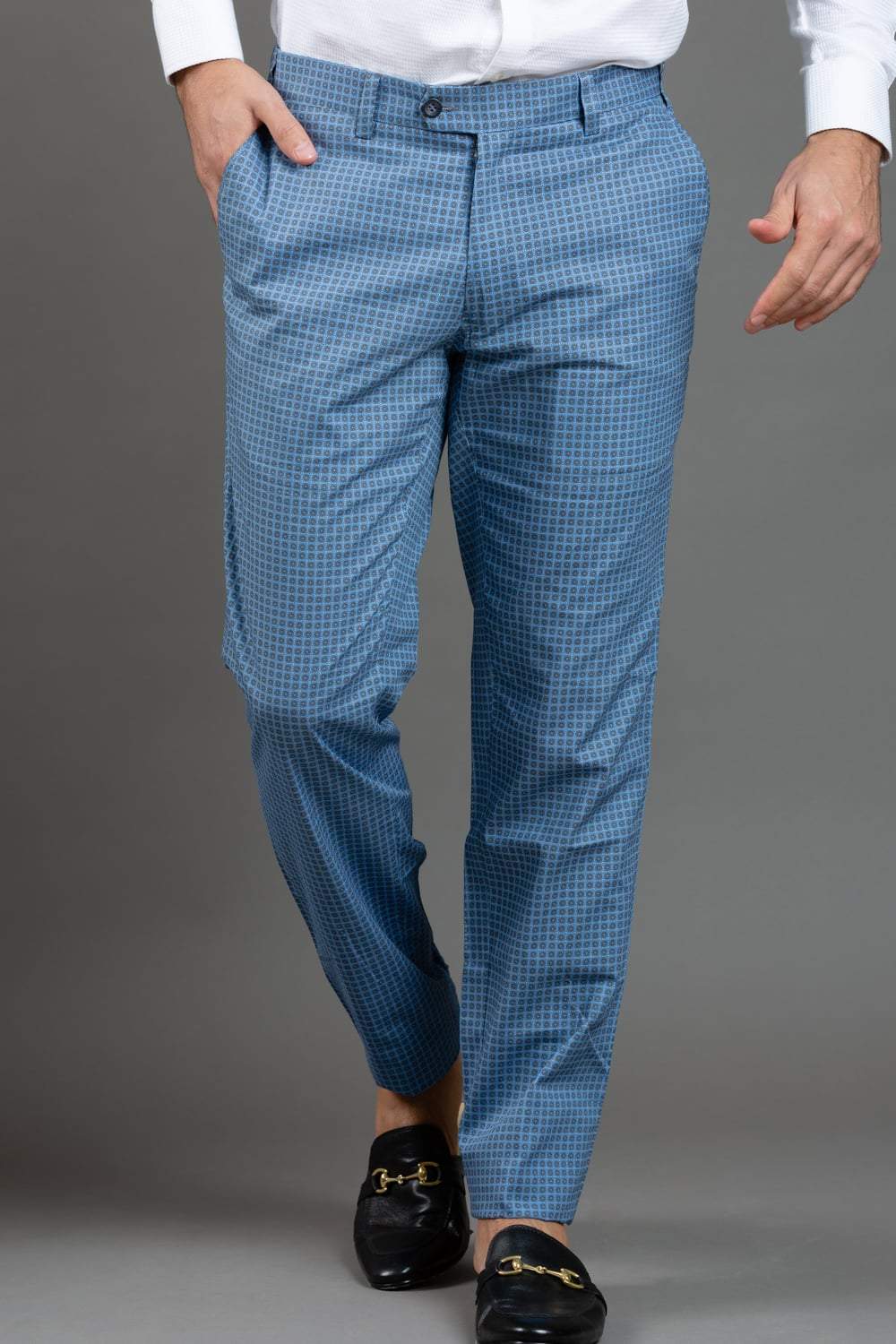 Blue Cotton Printed Trouser