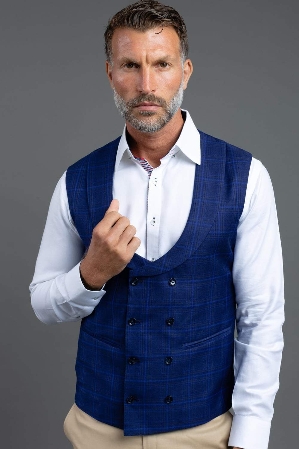 Blue Double Breasted Waist Coat