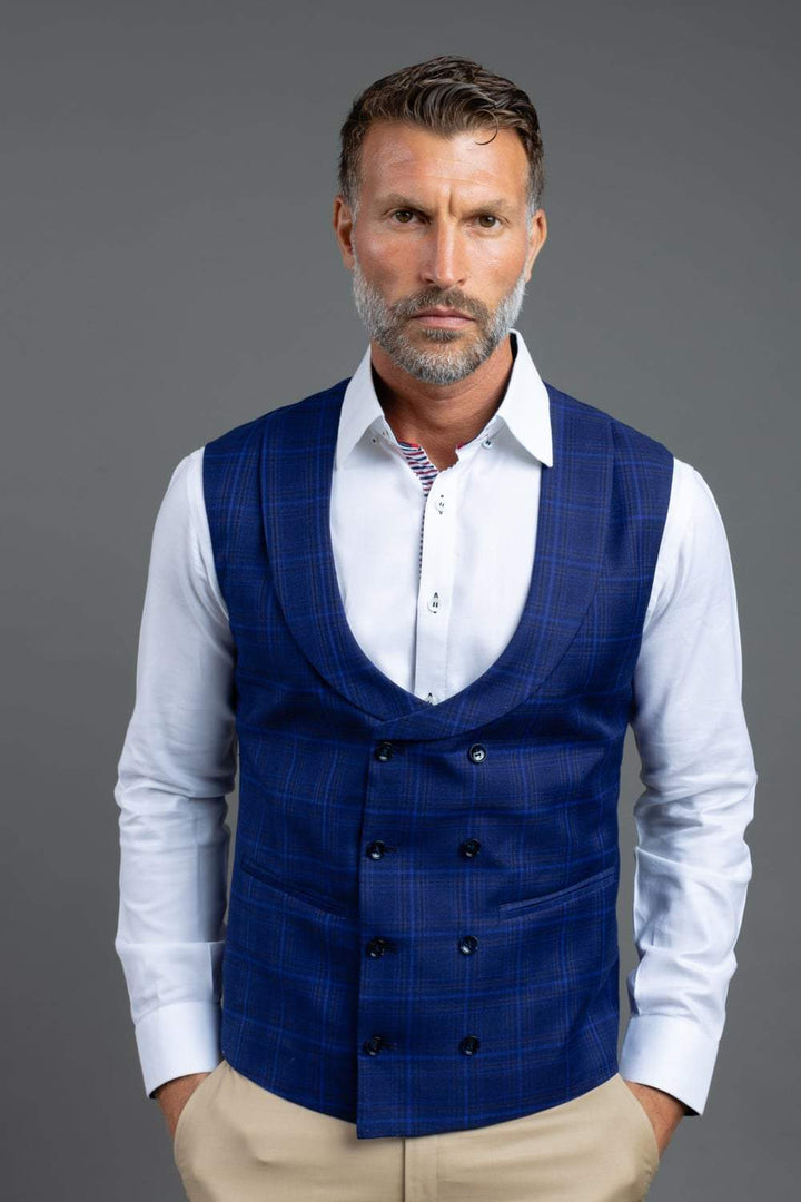Blue Double Breasted Waist Coat