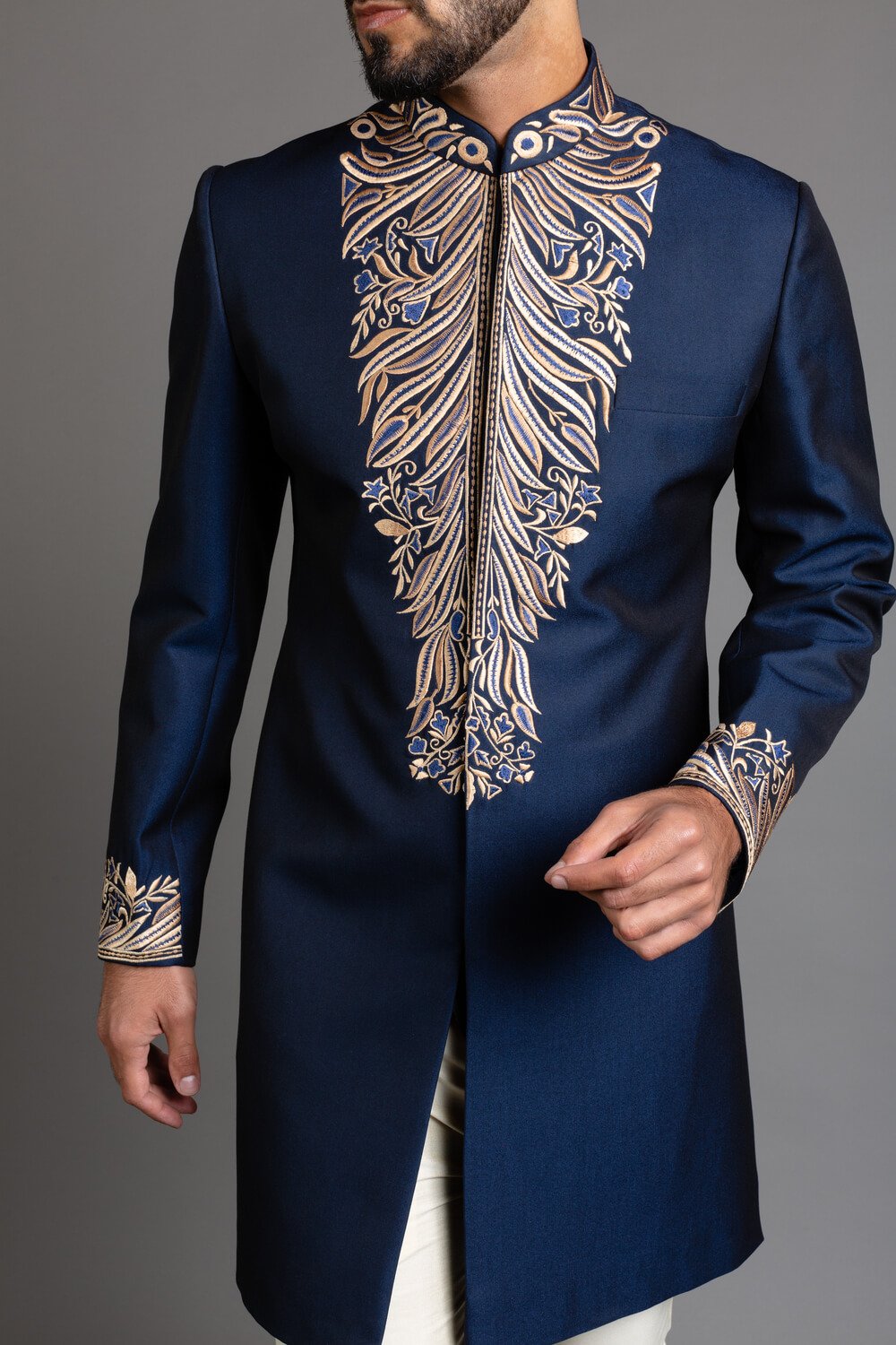 Blue Embroidered Indowestern