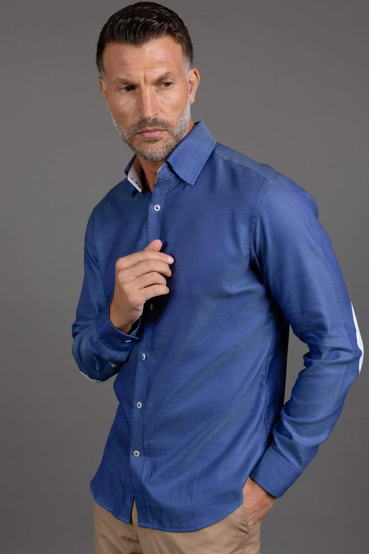 Blue High Collar Shirt