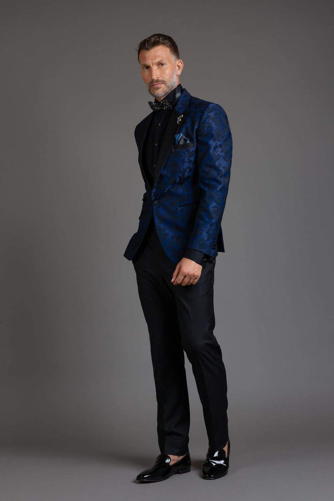 Blue lapel tuxedo on sale