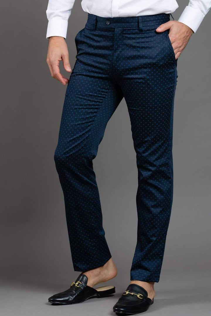 Blue Printed Cotton Trouser