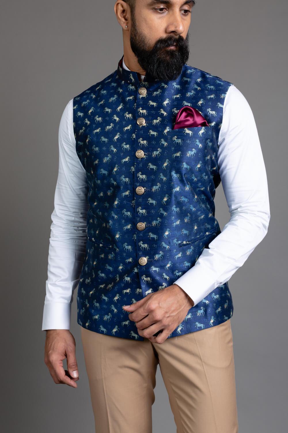 Blue nehru coat clearance