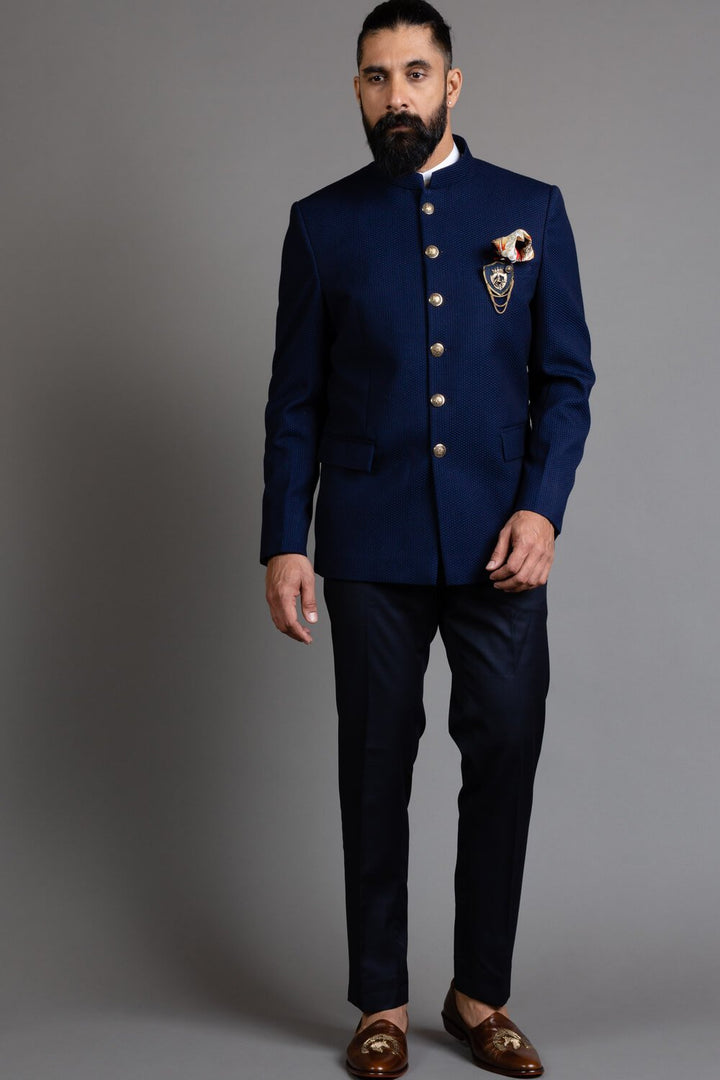 Blue Silk Bandhgala