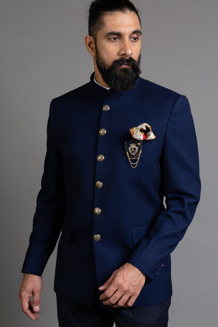 Blue Silk Bandhgala