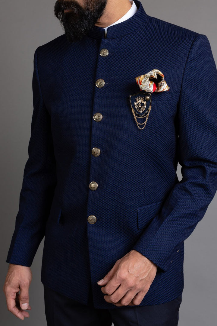 Blue Silk Bandhgala