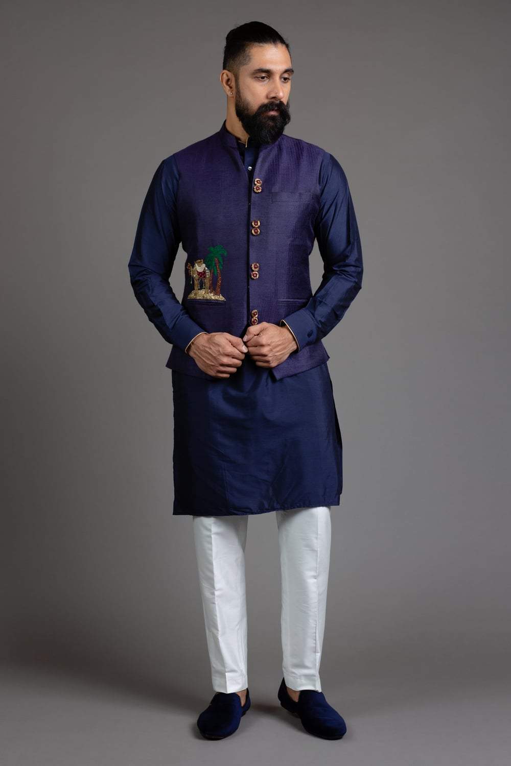Blue Silk Nehru Jacket