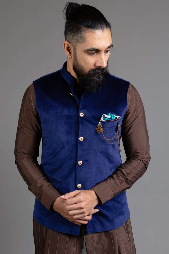 Blue Velvet Nehru Jacket