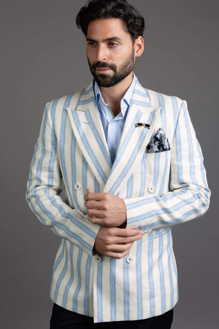 White & Blue Double Breasted Blazer