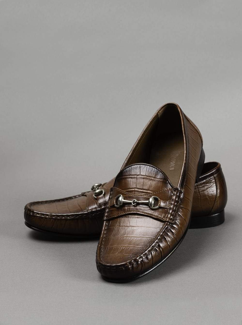 Brown Croc-Embossed Shoes