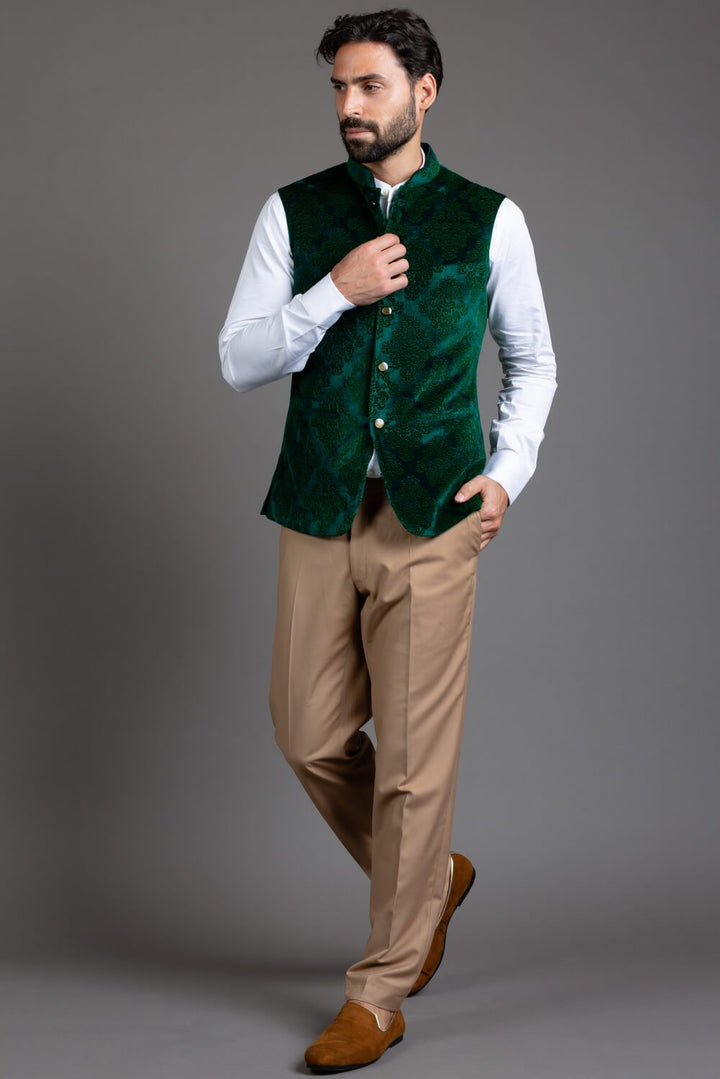 Embossed Velvet Nehru Jacket