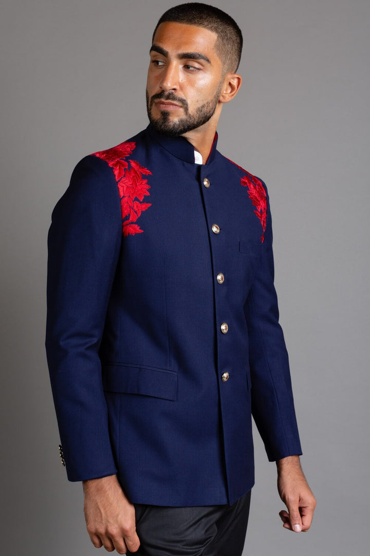 Blue Embroidered Bandhgala