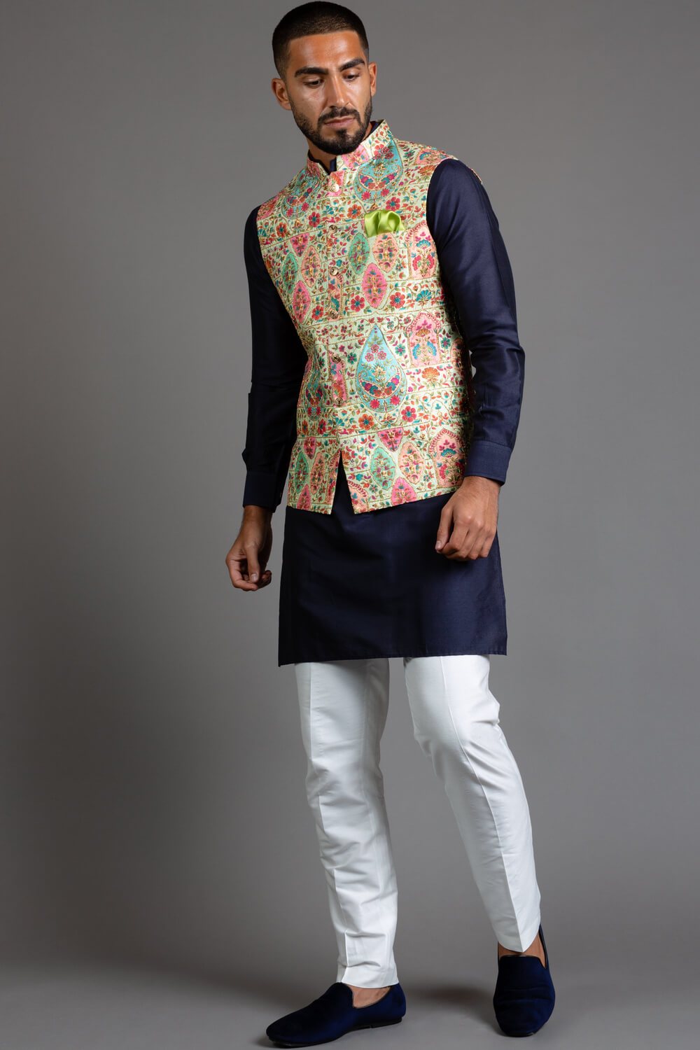 Embroidered Pistachio Nehru Jacket