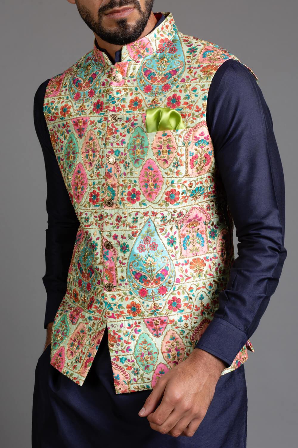 Embroidered Pistachio Nehru Jacket
