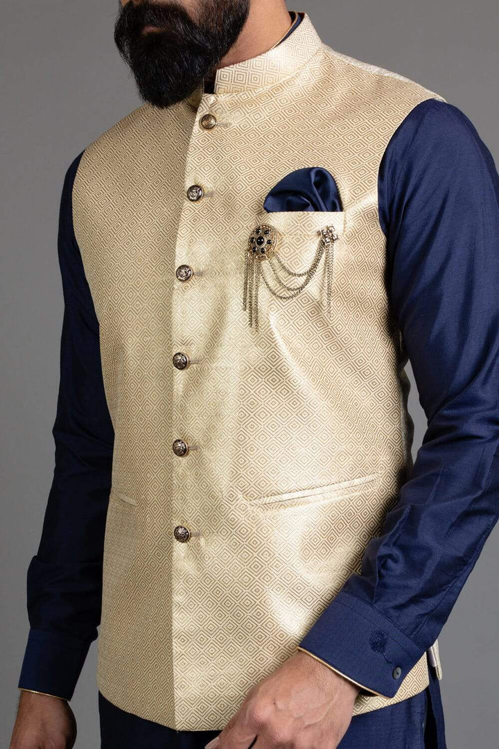 Gold Brocade Nehru Jacket