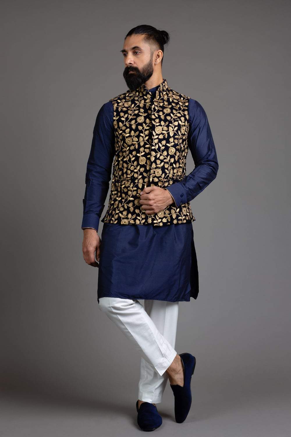Gold Embroidered Nehru Jacket