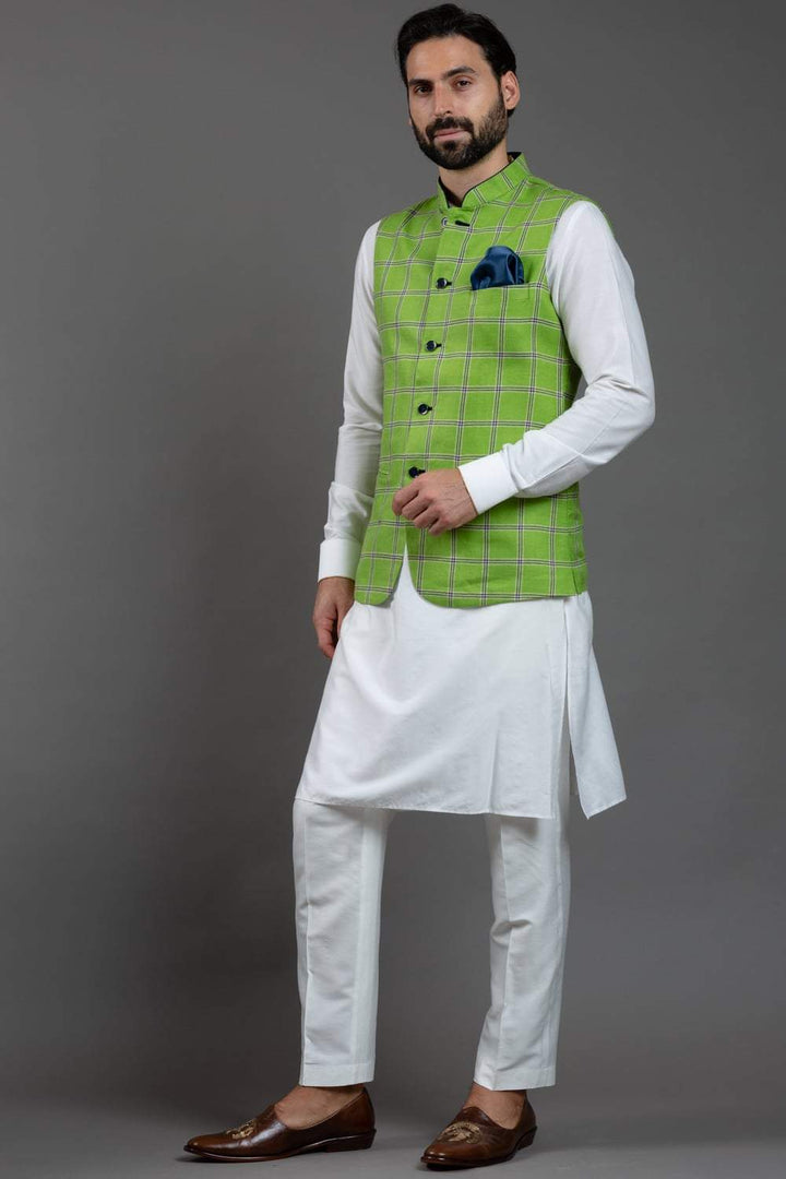Green Checkered Nehru Jacket