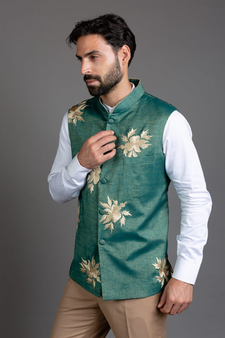 Green Embroidered Nehru jacket