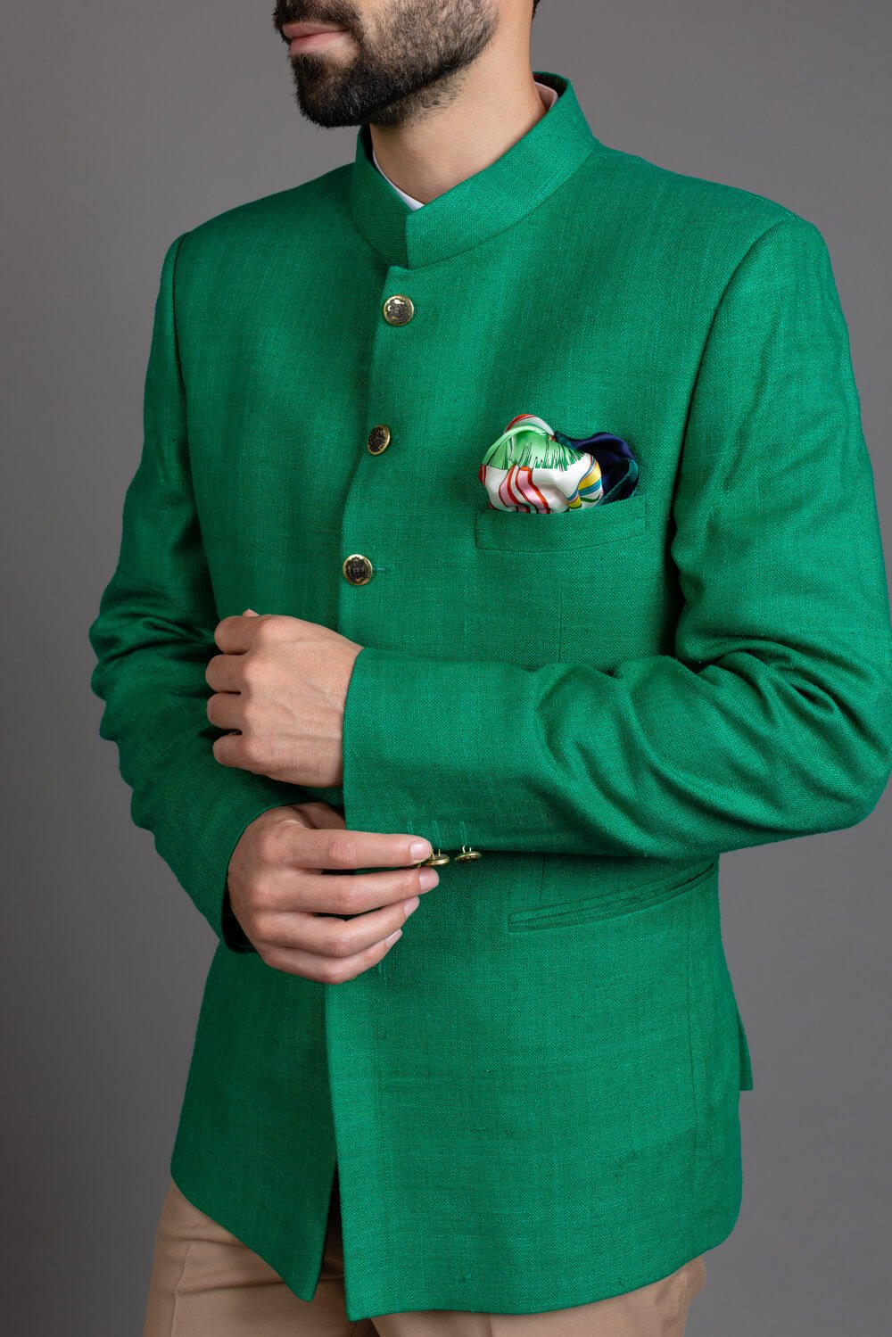 Green Silk Bandhgala