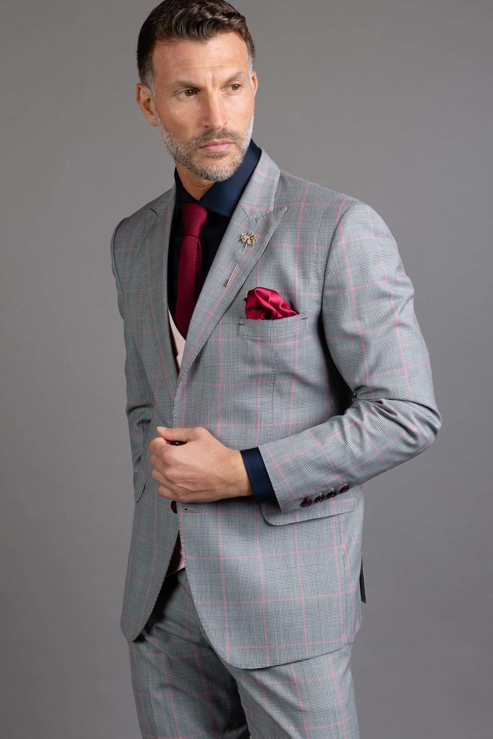 Grey Pink Check Suit
