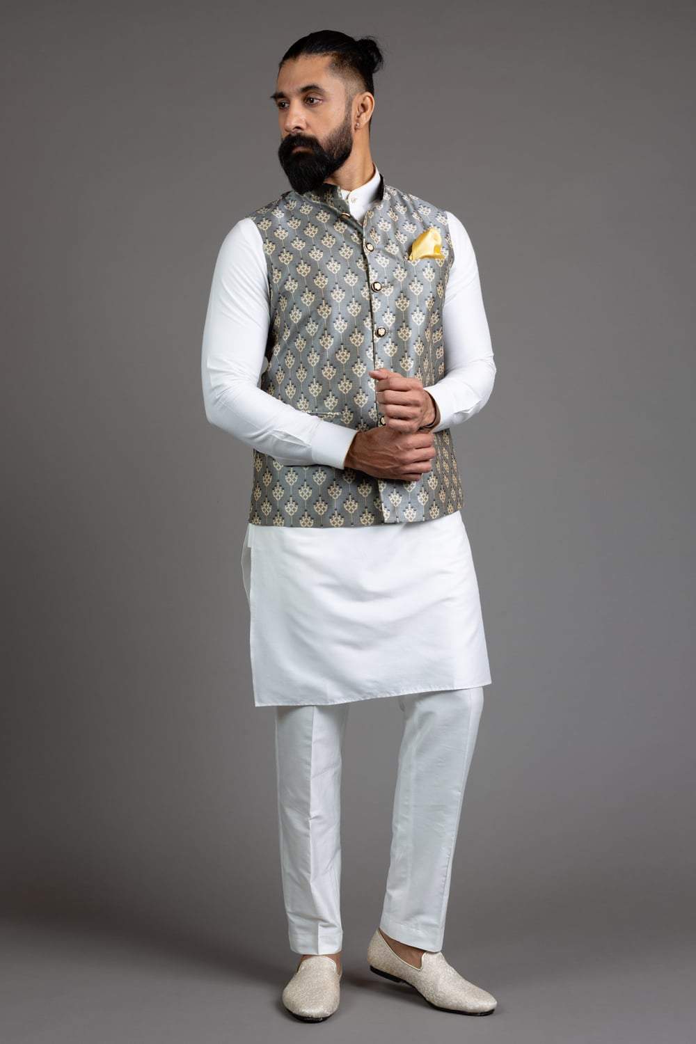 Grey Printed Nehru Jacket