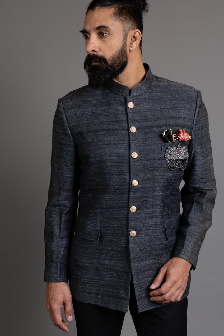 Grey Silk Bandhgala