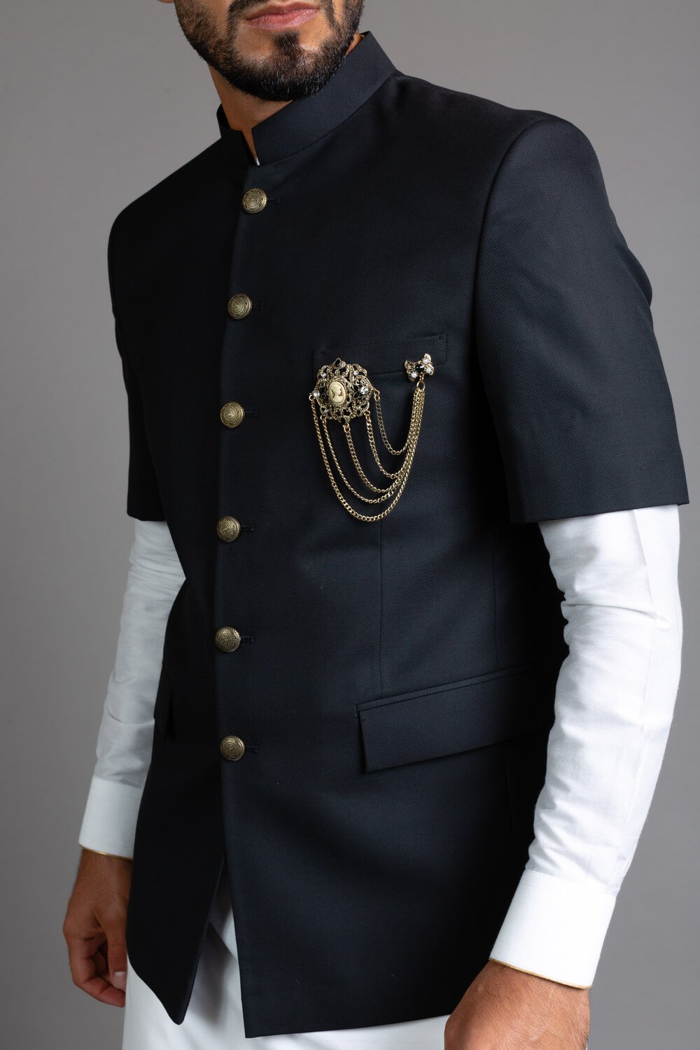Black Half Sleeve Bandhgala