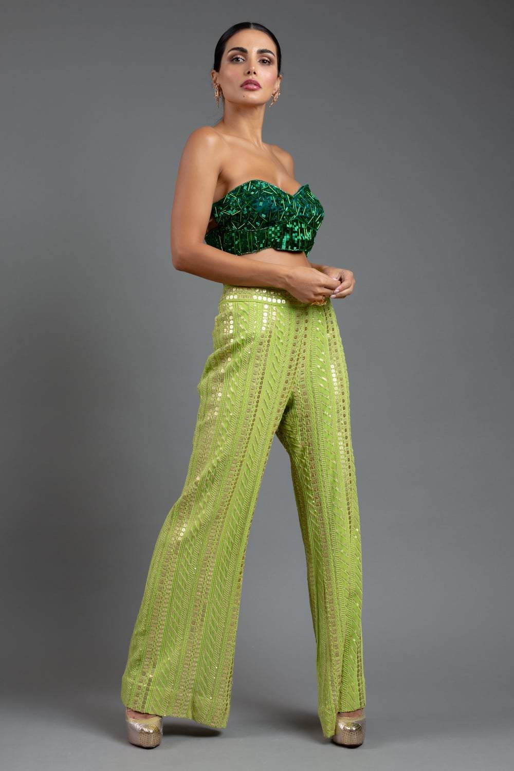 Lime Green Embroidered Pants