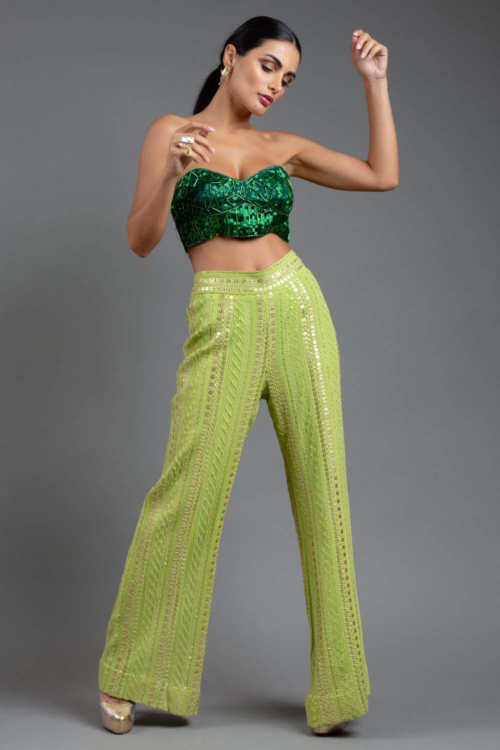Lime Green Embroidered Pants